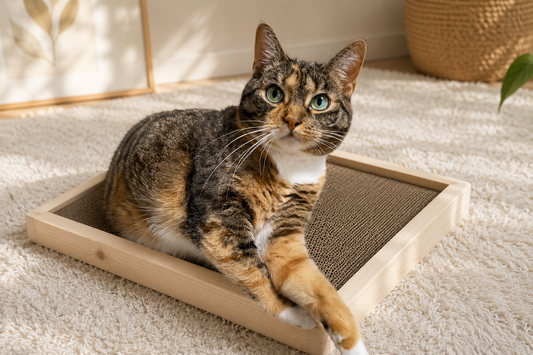 Mietzekratz Small – Handgefertigtes Katzenkratzbrett aus Holz inkl. Katzenminze